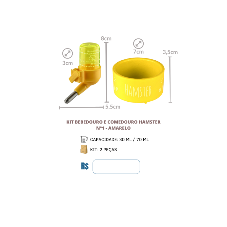 KIT BEBEDOURO E COMEDOURO DECORADO HAMSTER Nº1 CORES SORTIDAS C/12