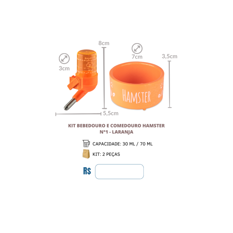 KIT BEBEDOURO E COMEDOURO DECORADO HAMSTER Nº1 CORES SORTIDAS C/12