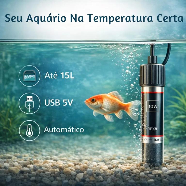 TERMOSTATO MINI USB COM AQUECEDOR 10W AQUATANK 26º BIVOLT (NAO ACOMPANHA CABECOTE USB)