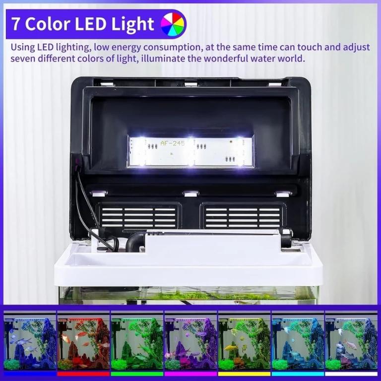 AQUARIO AF-245 C/ SIST. DE FILTRAGEM, LUMINARIA TOUCH C/ VARIOS CENARIOS TERMOMETRO DIG. 110V BRANCO 8,5LT