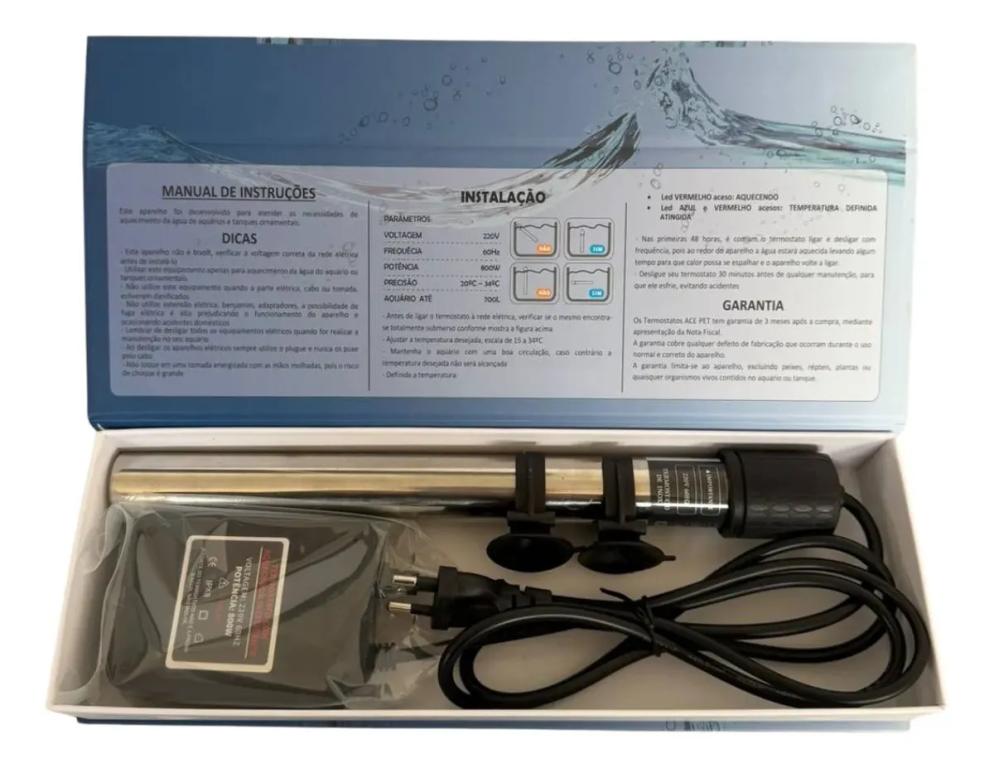 TERMOSTATO C/AQUECEDOR 800W 110V INOX RESISTENTE CHOQUE TERMICO