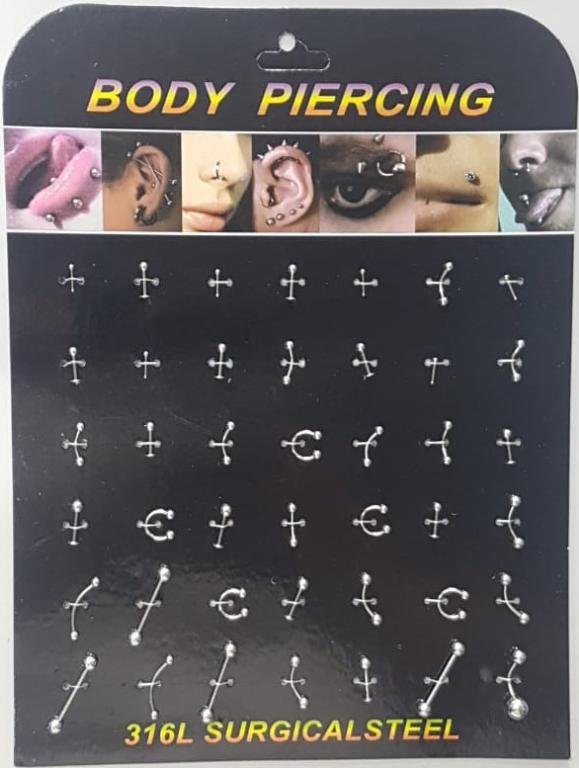 PIERCING DE NARIZ ORELHA BOCA E UMBIGO CARTELA COM 42
