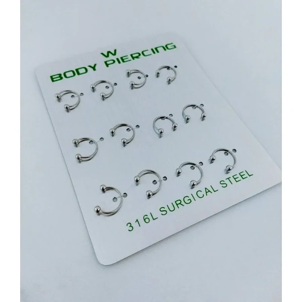 PIERCING DE ORELHA FERRADURA  CARTELA COM 12