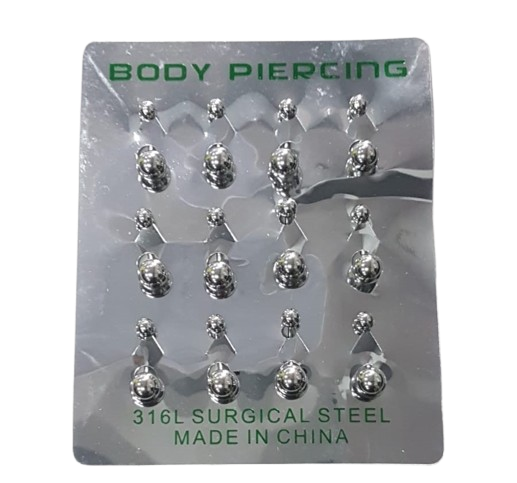 PIERCING DE UMBIGO PRATA AÇO CARTELA COM 12