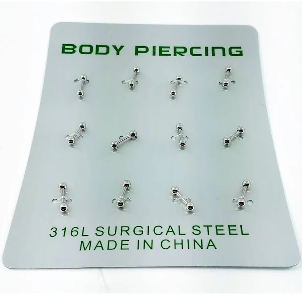 PIERCING TRAGUS ORELHA PRATA AÇO 6m CARTELA COM 12