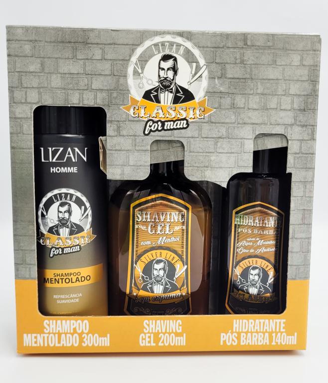 KIT MASCULINO SHAMPOO+ SHAVING GEL + HIDRATANTE POS BARBA CLASSIC SILVER LINE