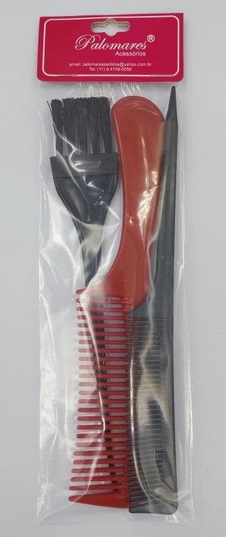 KIT DOIS PENTES 1 PINCEL TINTURA, PENTE LUXO E PROFISSIONAL CABO FINO