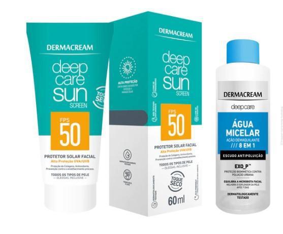 KIT PROTETOR SOLAR FACIAL 50+AGUA MICELAR DERMACREAM 60G+120ML