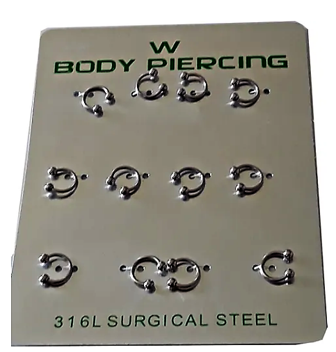 PIERCING DE NARIZ FERRADURA (G) 8mM BOLINHA CARTELA COM 12