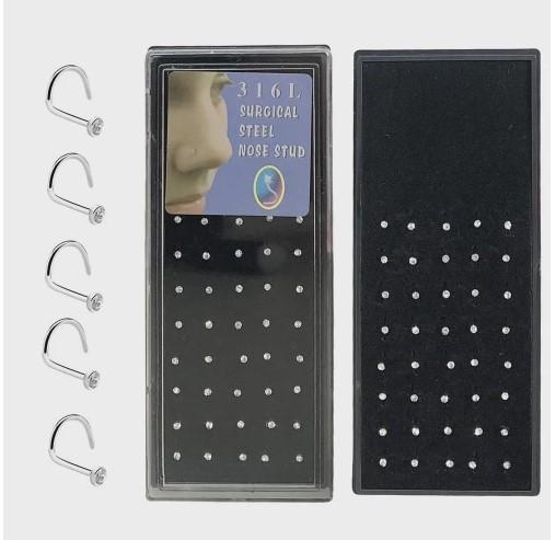 PIERCING DE NARIZ NOSTRIL STRASS CURVADO CAIXA COM 40
