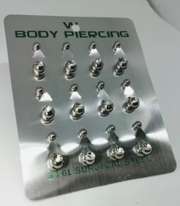 PIERCING DE UMBIGO PRATA AÇO CARTELA COM 12