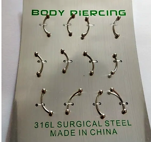 PIERCINGS MEDIO P/ PONTA DA LINGUA /MAMILO AÇO - IDEAL P/ FURO CARTELA COM 12