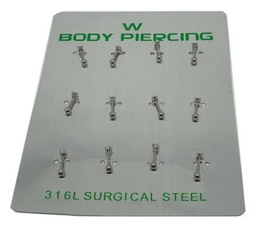 PIERCING TRAGUS ORELHA PRATA AÇO 6m CARTELA COM 12