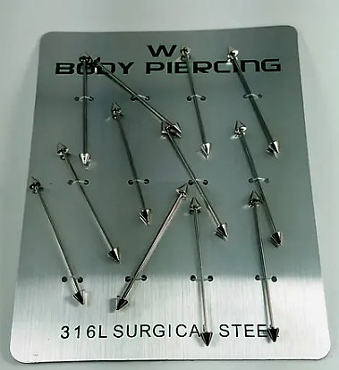PIERCING TRANSVERSAL ORELHA SPIKE CARTELA COM 12