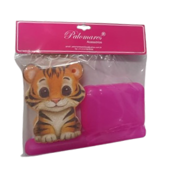 KIT BANHO INFANTIL TIGRE - SABONETEIRA+PORTA-ESCOVA+BUCHA