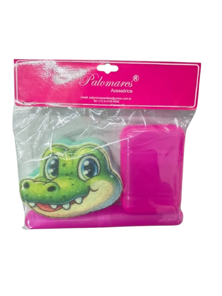 KIT BANHO INFANTIL JACAREZINHO - SABONETEIRA+PORTA-ESCOVA+BUCHA