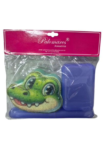 KIT BANHO INFANTIL JACAREZINHO - SABONETEIRA+PORTA-ESCOVA+BUCHA