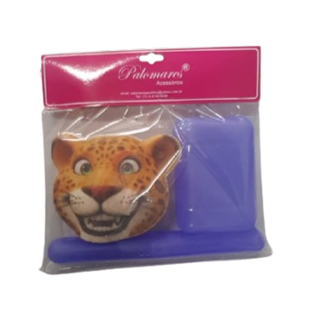 KIT BANHO INFANTIL TIGRINHO - SABONETEIRA+PORTA-ESCOVA+BUCHA