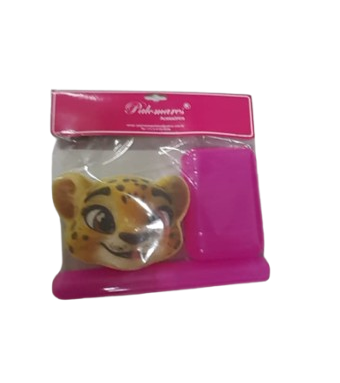 KIT BANHO INFANTIL ONCINHA - SABONETEIRA+PORTA-ESCOVA+BUCHA