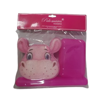 KIT BANHO INFANTIL HIPOPOTAMOZINHO - SABONETEIRA+PORTA-ESCOVA+BUCHA