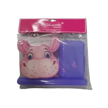 KIT BANHO INFANTIL HIPOPOTAMOZINHO - SABONETEIRA+PORTA-ESCOVA+BUCHA