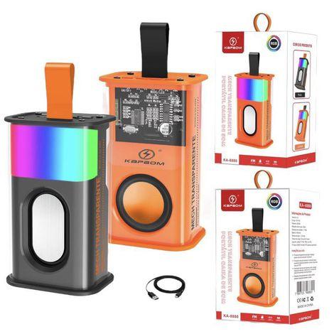 Caixa De Som Mech Transparente Led RGB Portatil Bluetooth FM