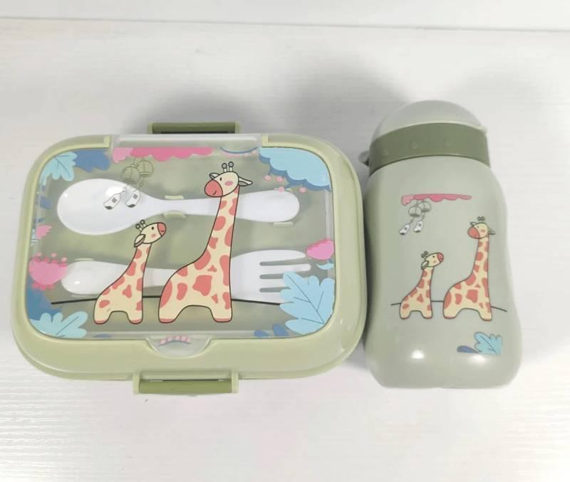 Lancheira Pote Porta Marmita De Plástico Com Divisória + Garrafa De Água Com Canudo