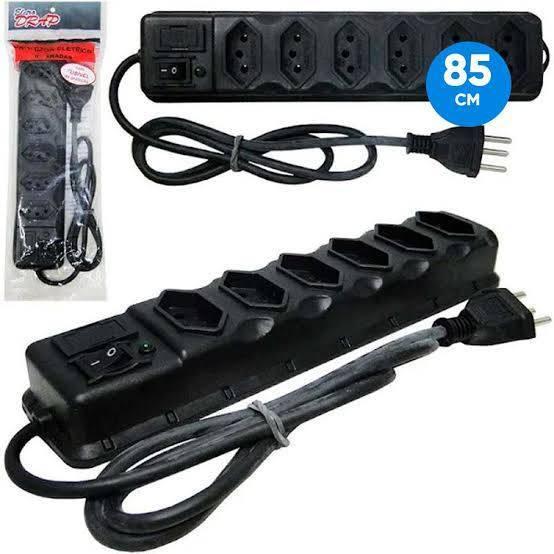 Extensão FILTRO Elétrica 85Cm Com 6 Tomadas Tripolar Bivolt Cabo Preto Drap