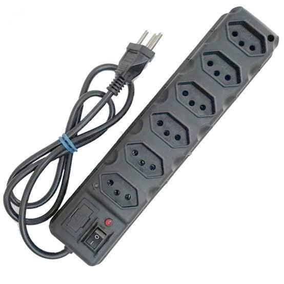 Extensão FILTRO Elétrica 85Cm Com 6 Tomadas Tripolar Bivolt Cabo Preto Drap