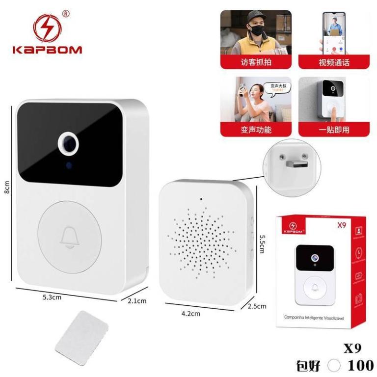 Campainha Interfone Inteligente Camera E Audio Wi-fi Sem Fio - KapBom