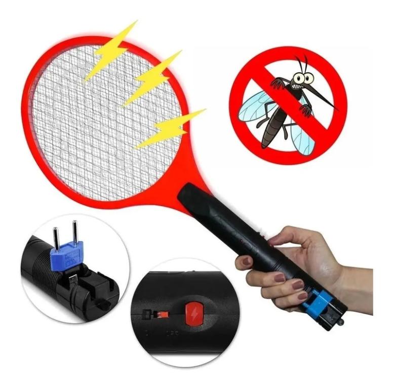 Raquete Eletrica Mata Mosquito Recarregavel Tomada