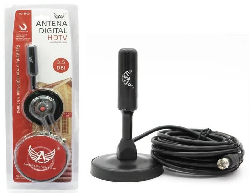 Antena TV Digital Hdtv Uhf Vhf Interna 4 Dbi e Cabo 5M ALTOMEX