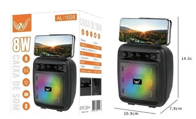 CAIXA DE SOM LED COLORIDO BLUETOOTH PORTÁTIL 8W ALTOMEX