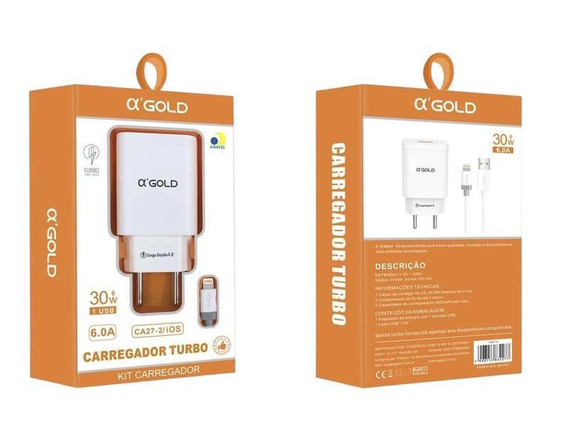 CARREGADOR TURBO IPHONE IOS USB 6.0A  - A GOLD