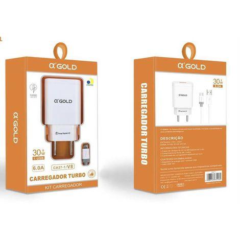 CARREGADOR TURBO MICRO - V8 USB 6.0A 30W - A’Gold