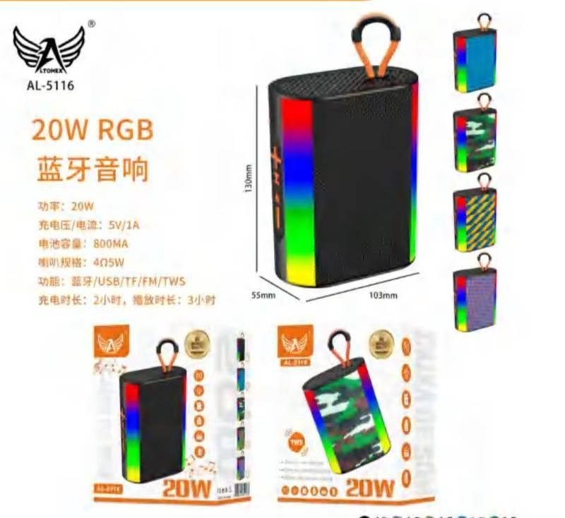 CAIXA DE SOM BLUETOOTH PORTÁTIL COM LED RGB ALTOMEX