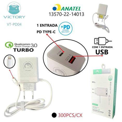 CARREGADOR RÁPIDO 3.1A TURBO IPHONE + ENTRADA PD TYPE-C