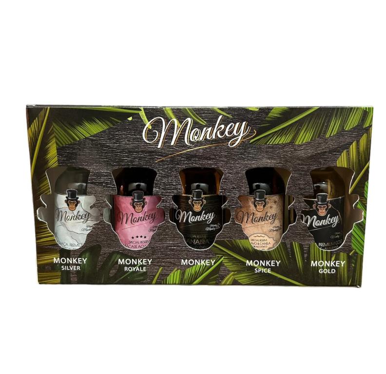 MONKEY KIT MINI BANANA/CRAVO E CANELA/ABACAXI AO VINHO/SILVER/GOLD 50ML