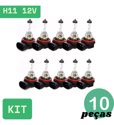 Kit 10 Halogena Lampada H11 3200k 12v 55w Pgj19-2