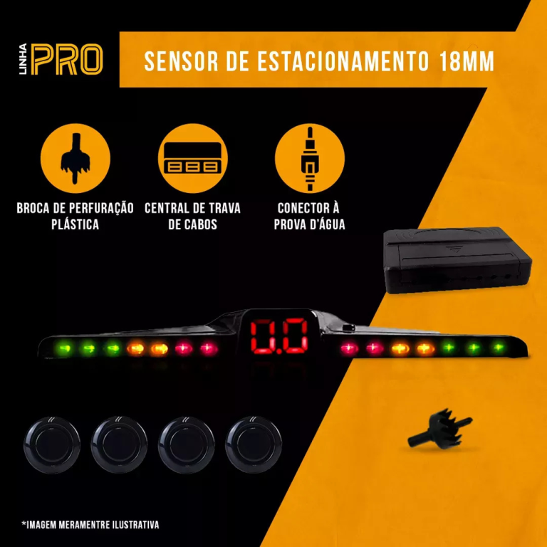 SENSOR DE ESTACIONAMENTO C/ DISPLAY SLIM PT FOSCO 18MM