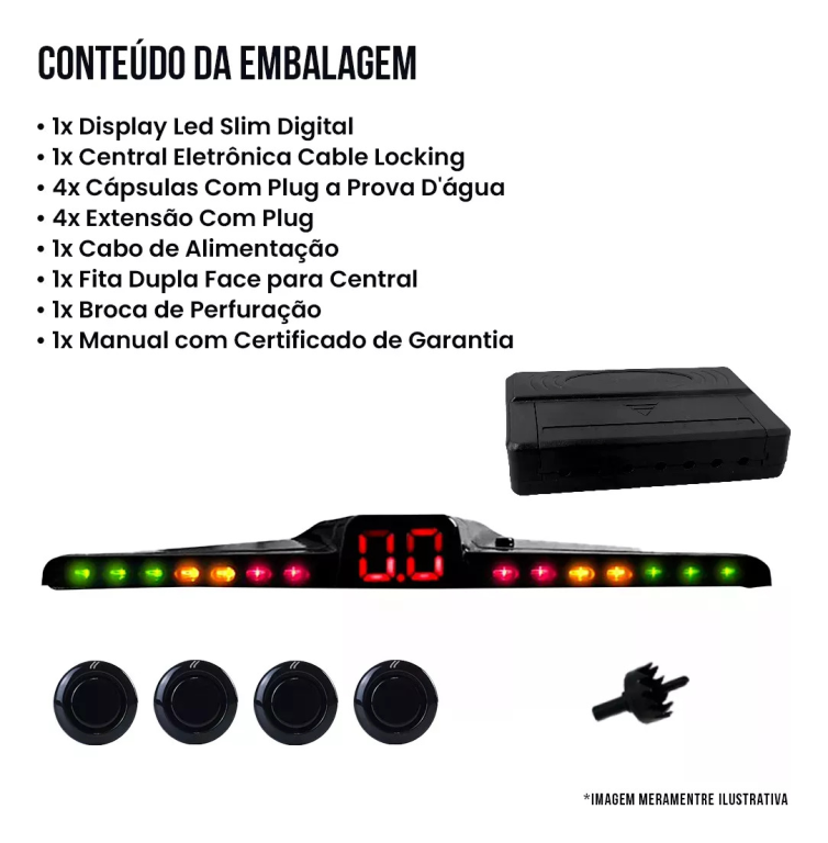 SENSOR DE ESTACIONAMENTO C/ DISPLAY SLIM OEM BRANCO 16,5MM