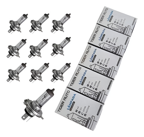 Kit 10 H4 12v 60/55w Lampada Halogena Tiger Auto Automotiva
