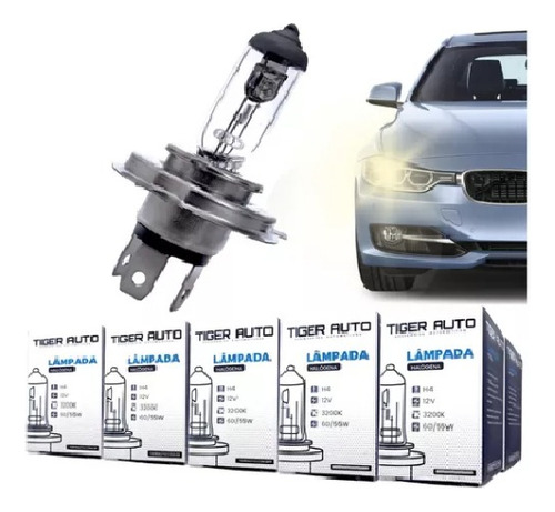 Kit 10 H4 12v 60/55w Lampada Halogena Tiger Auto Automotiva