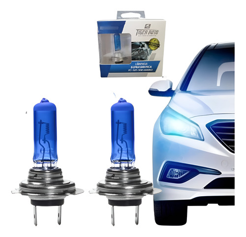 Par H7 Super Branca Lampada 8500k 12v 60/55w Alto Baixo Aux.