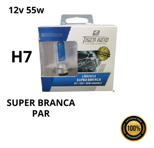 Par H7 Super Branca Lampada 8500k 12v 60/55w Alto Baixo Aux.