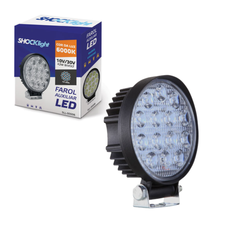 FAROL AUX. UNIVERSAL LED REDONDO Grosso BRANCO 14LEDS-6000K