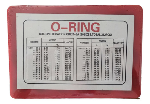 Kit Maleta Anél Vedação Oring O'ring Polegada 382 Peças Vermelho
