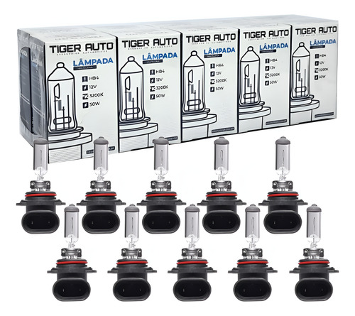Kit 10 Hb4 12v Lampada Halógena  50w P22d Tiger Auto Atacado