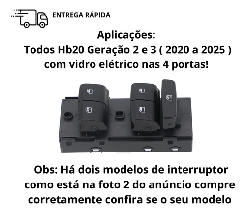 Interruptor Vidro Elétrico Hb20 2020 2021 2022 2023 2024 25