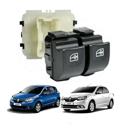 INTERRUPTOR DE VIDRO ELETRICO-DUPLO FUNDO BRANCO  Renault: Clio 15>~, Duster 15>~, Fluence 15>~, Logan 15>~, Sandero 15